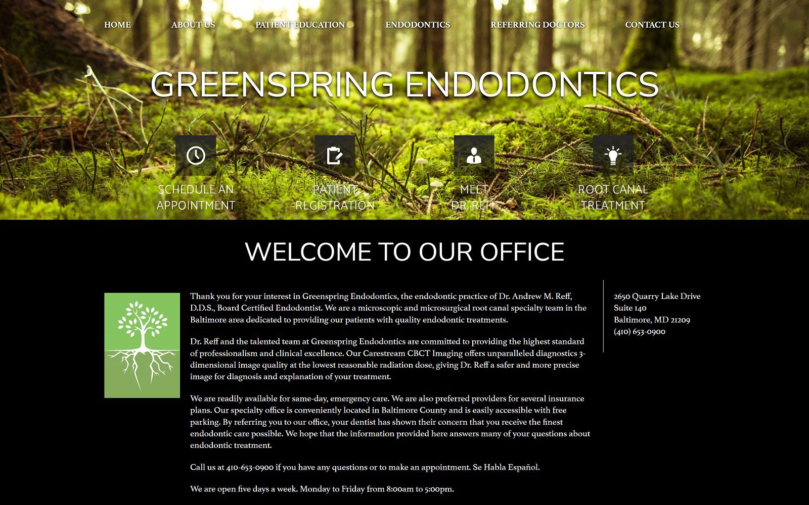 The Screenshot of Andrew M. Reff, D.D.S., M.S. - Greenspring Endodontics LLC Website