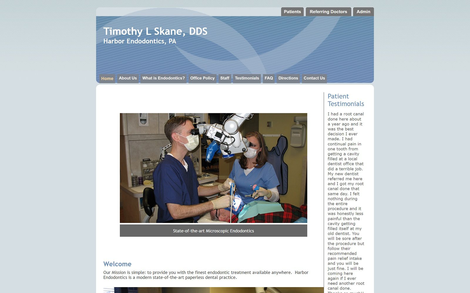 The Screenshot of Harbor Endodontics PA Dr. Timothy Skane Website