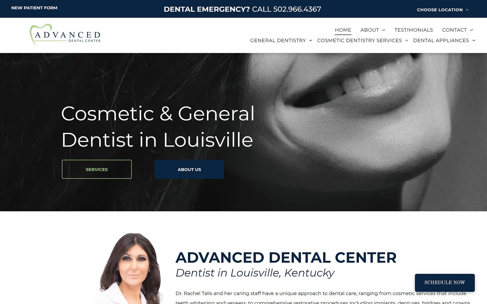 Advanced Dental Center website homepage screenshot (louisvilleadvanceddental.com)