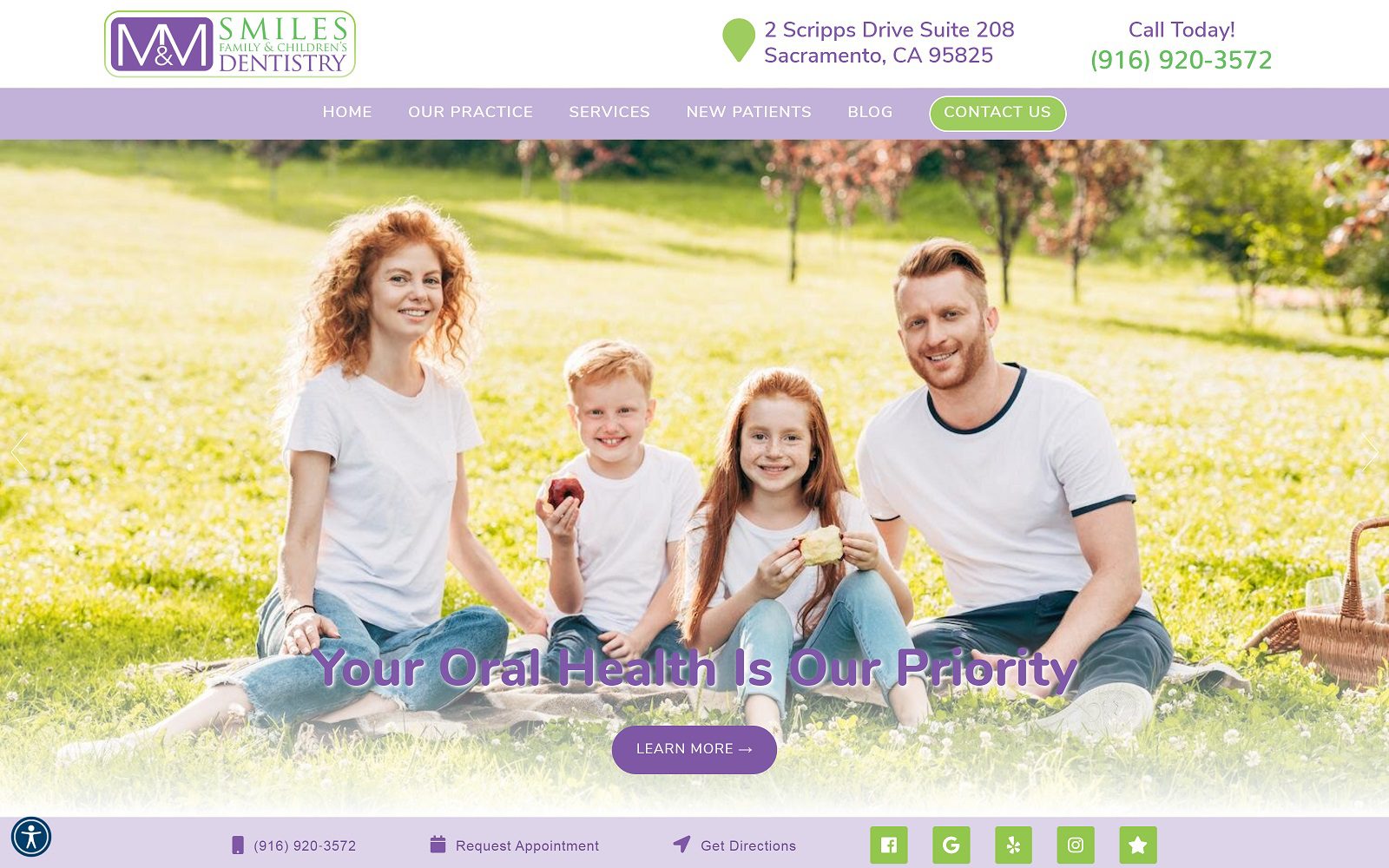 The Screenshot M & M Smiles - Family and Children's Dentistry Dr. Asma S. Sajid Website