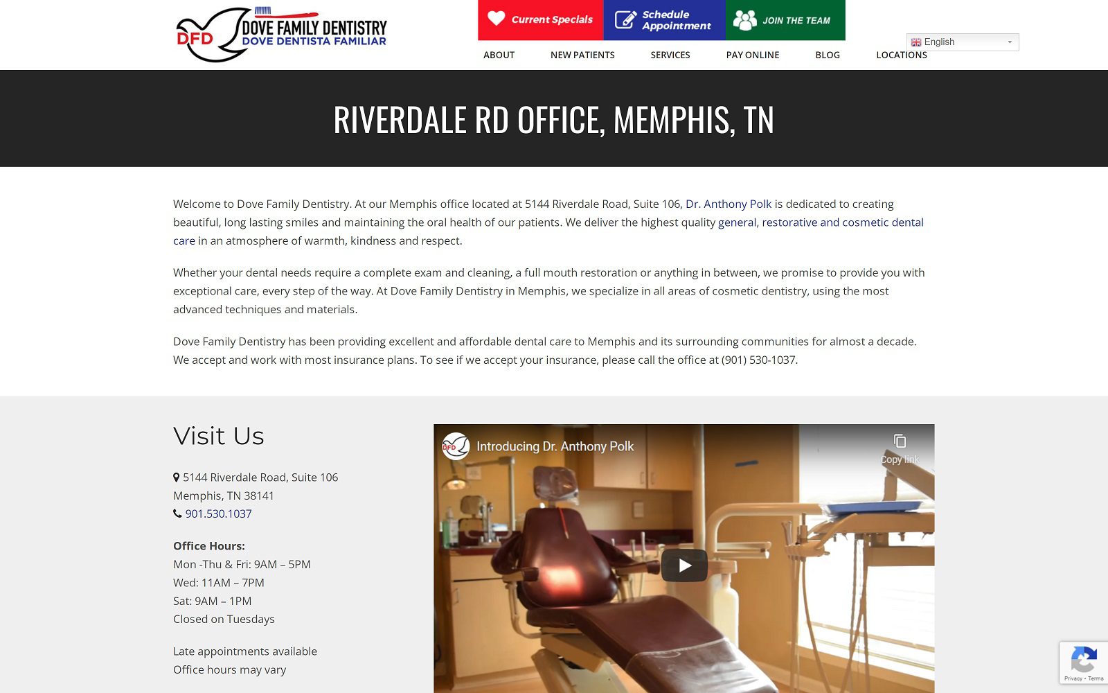 The Screenshot of Dove Family Dentistry - Riverdale Dr. Anthony Polk Website