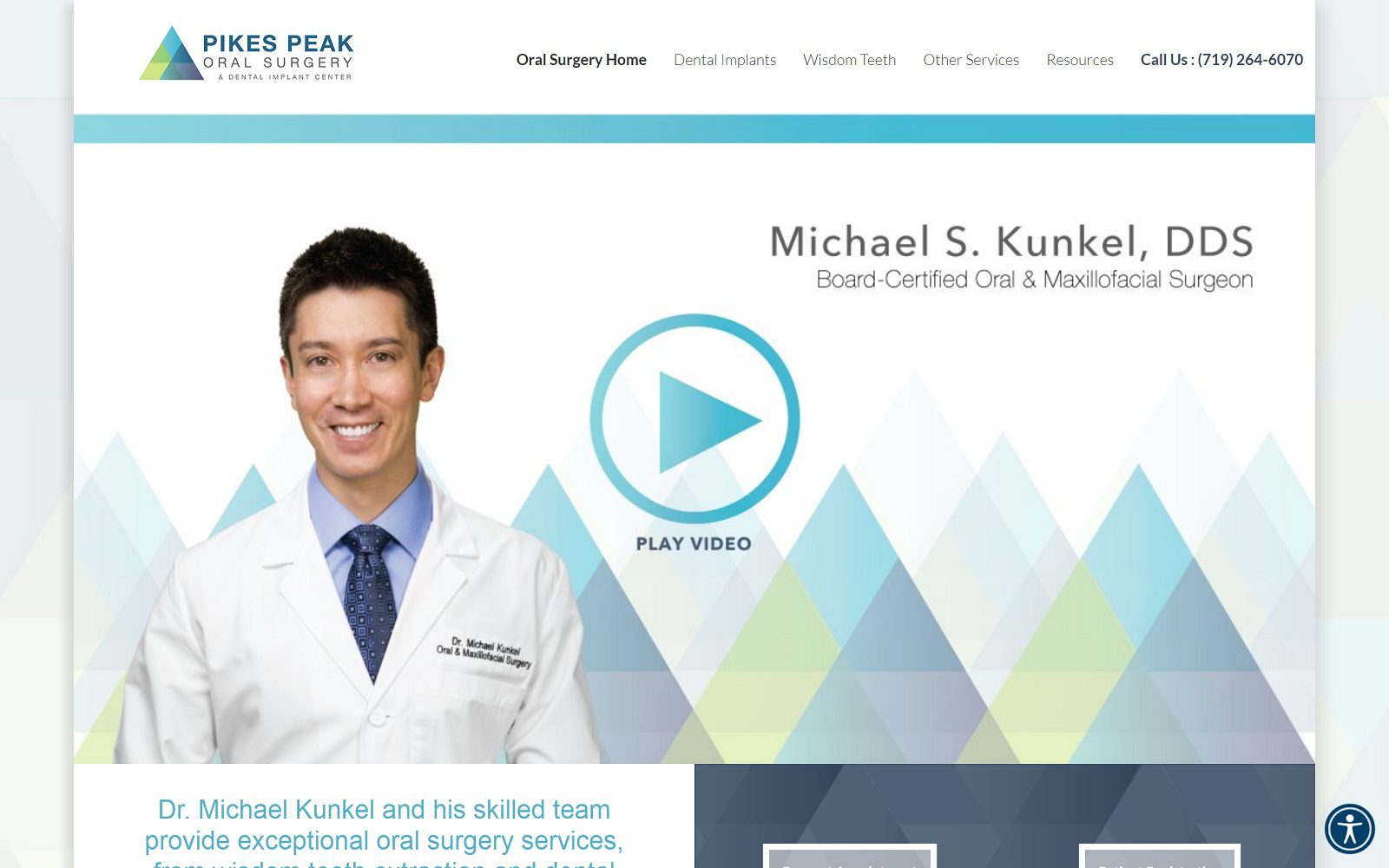 The Screenshot of Pikes Peak Oral Surgery & Dental Implant Center Dr. Michael Kunkel  Website