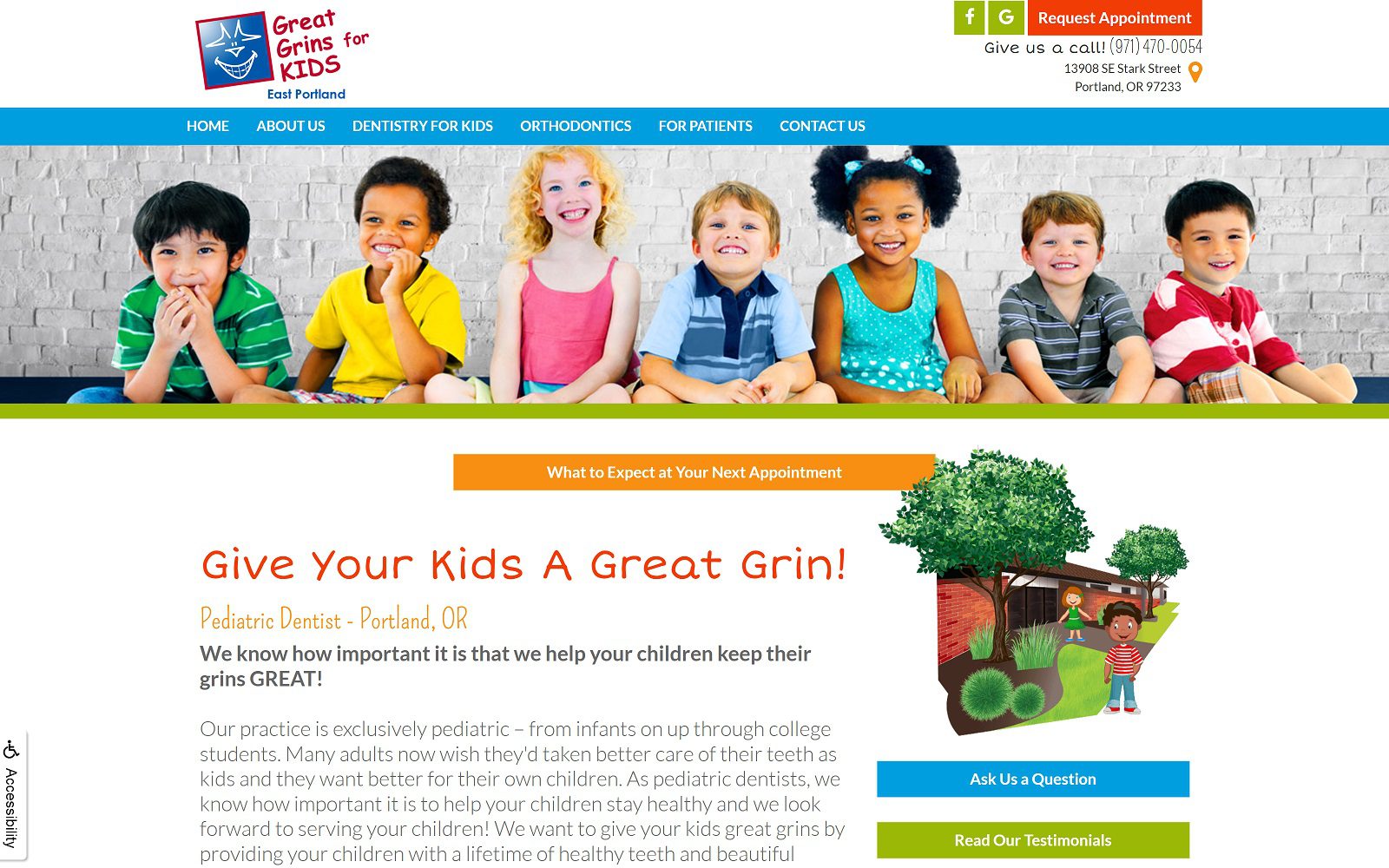 The Screenshot of Great Grins for Kids Website