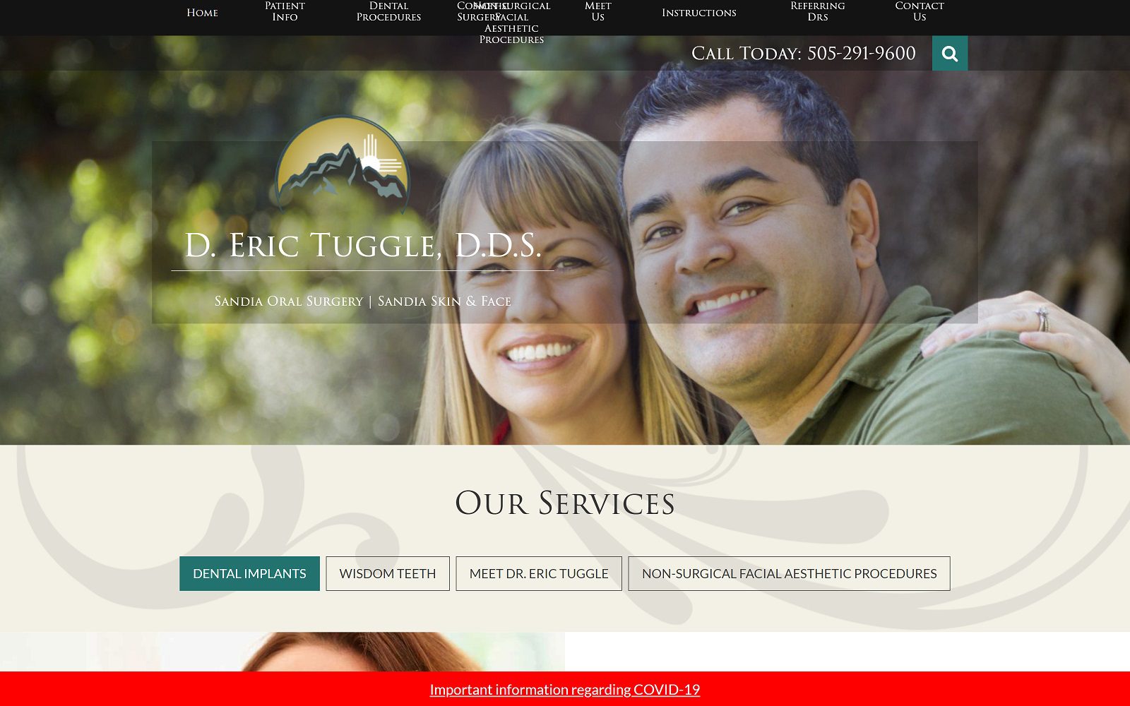 The Screenshot of Sandia Oral Surgery and Dental Implant Center: D. Eric Tuggle, D.D.S Website