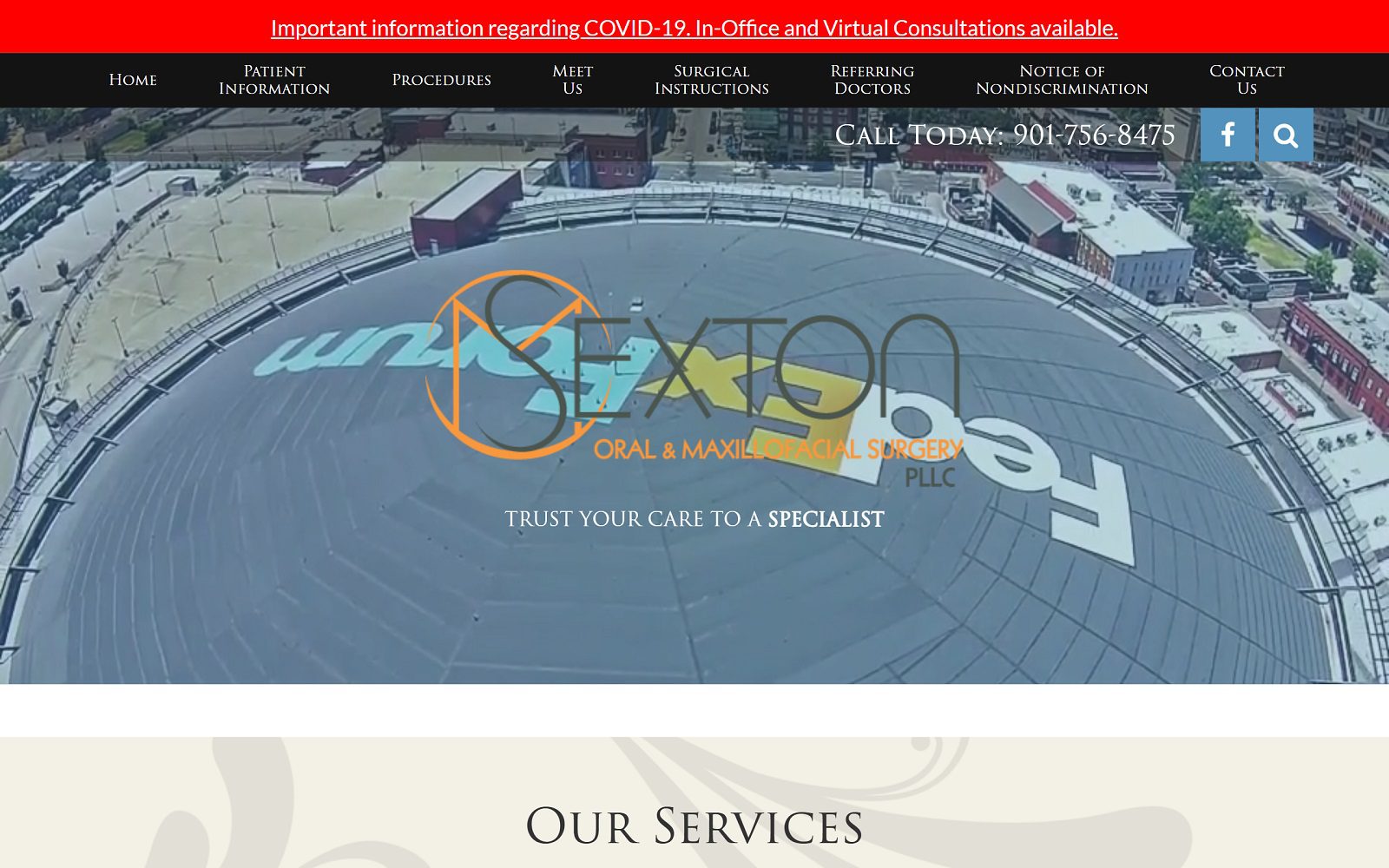 The Screenshot of Sexton Oral & Maxillofacial Surgery, PLLC Website