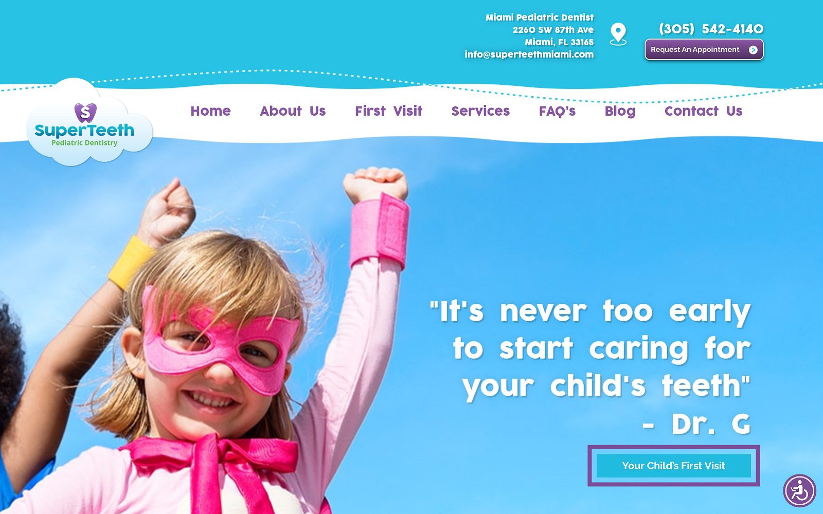 The Screenshot of SuperTeeth Pediatric Dentistry of Miami Website