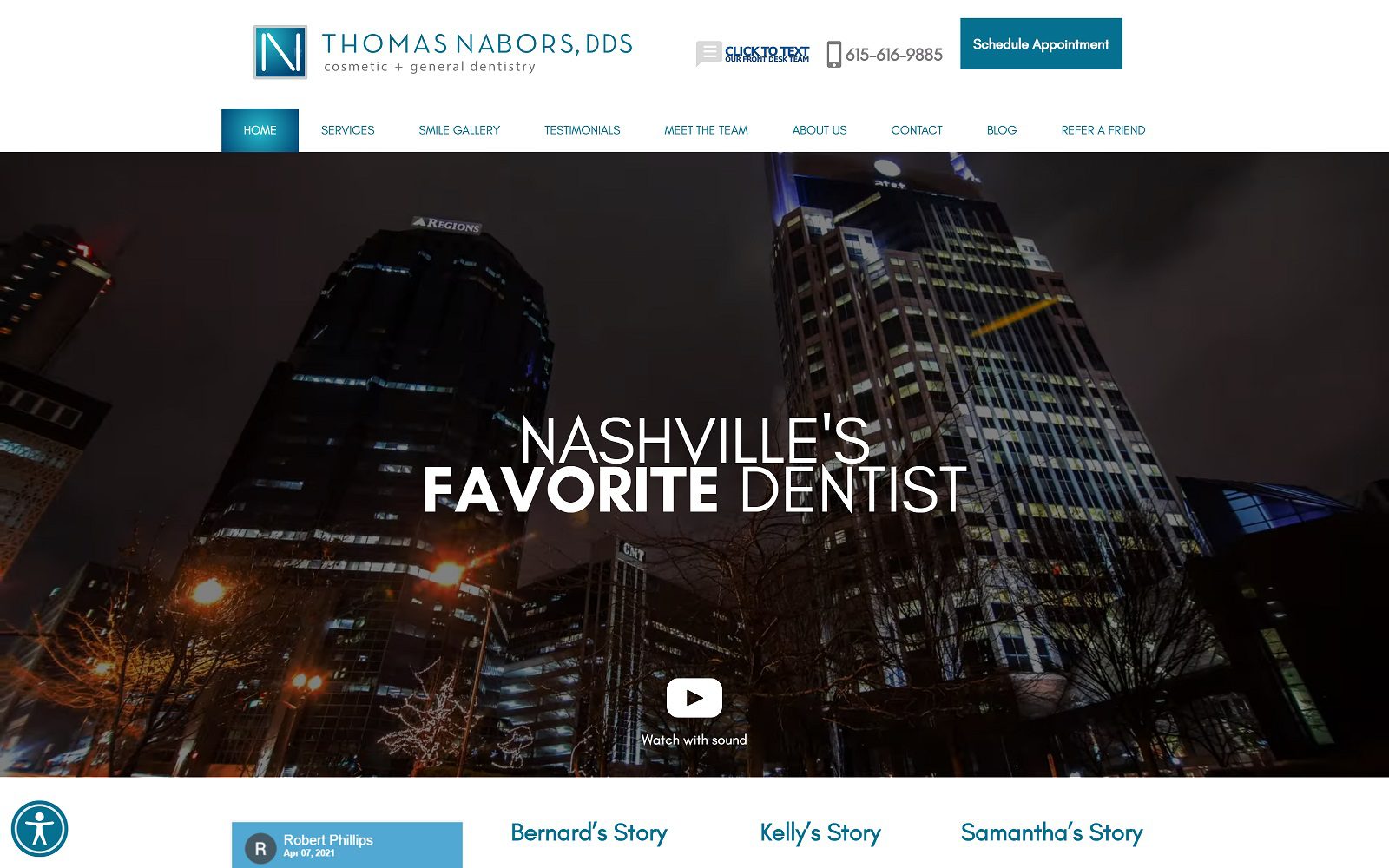 The screenshot of Thomas Nabors, DDS Website