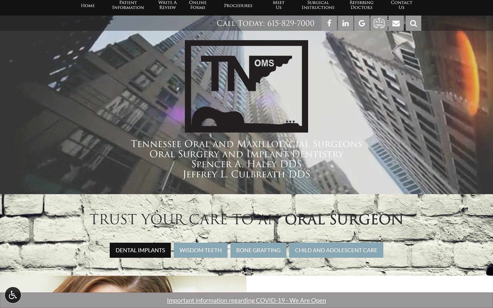 The Screenshot of Tennessee Oral and Maxillofacial Surgeons, P.C. Website