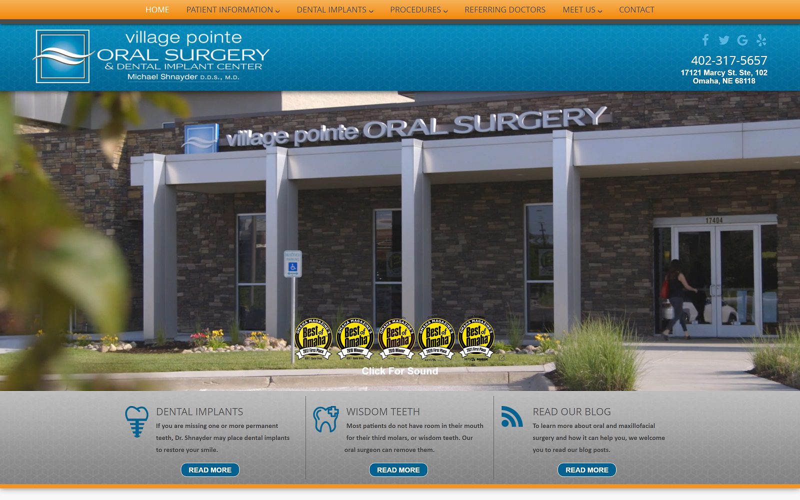 The Screenshot of Village Pointe Oral Surgery & Dental Implants Dr. Michael Shnayder Website