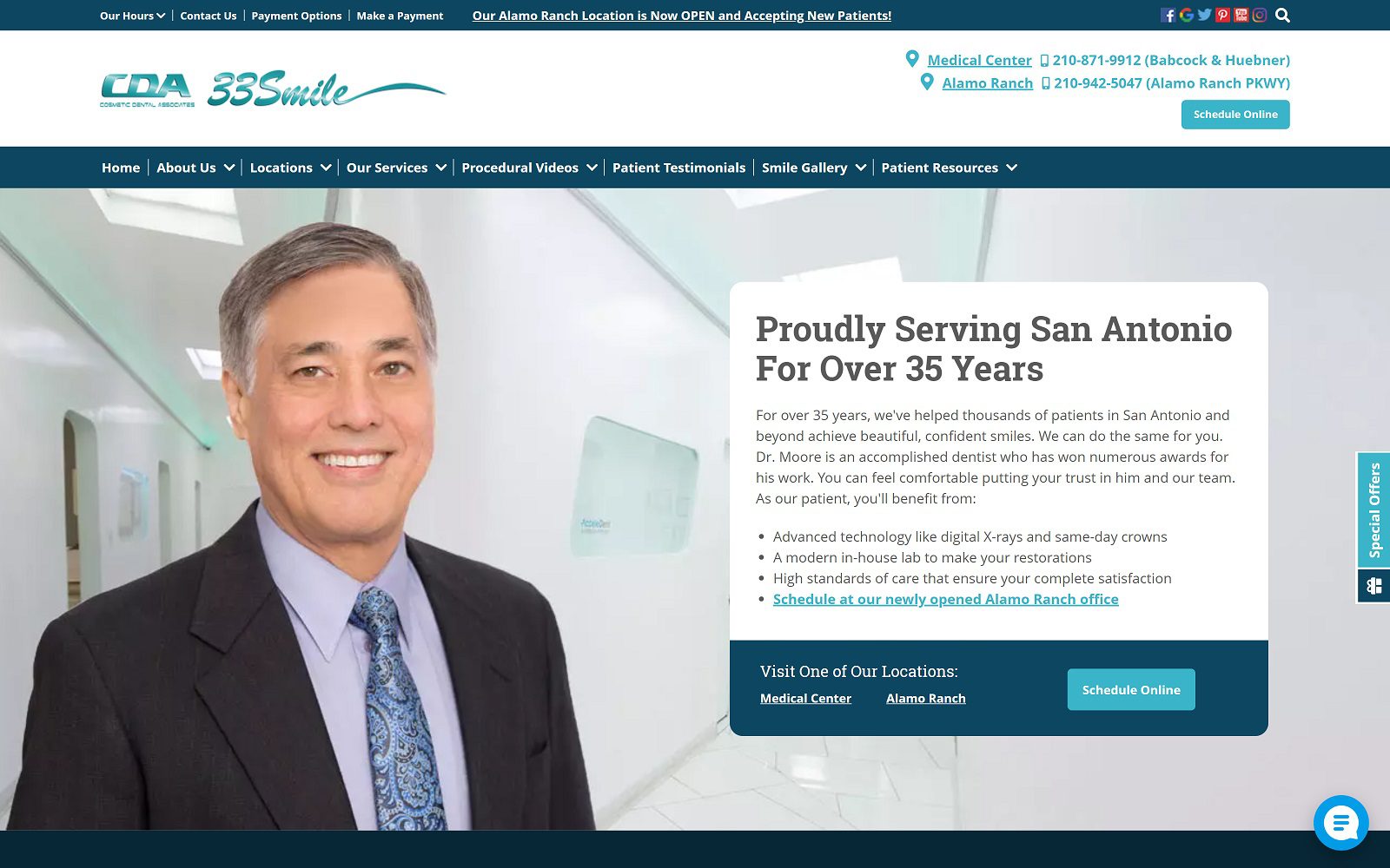 The Screenshot of Cosmetic Dental Associates Dr. John A. Moore, Jr. Website