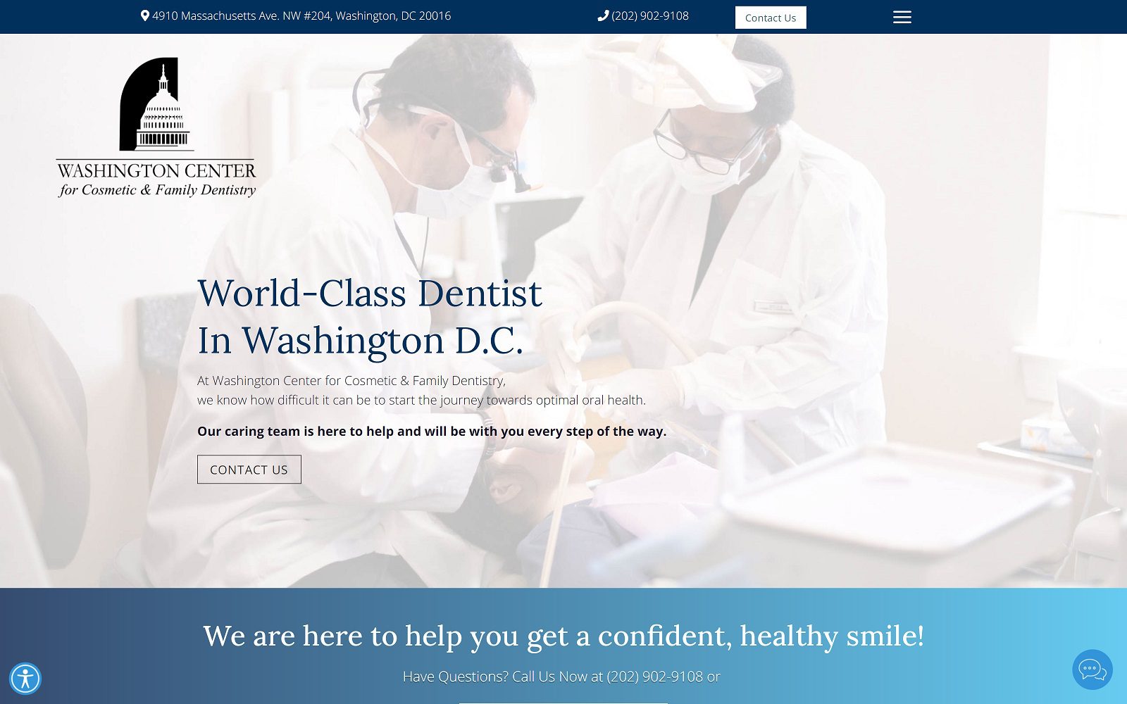 The Screenshot of Washington Center For Cosmetic & Family Dentistry Dr. Pollowitz Website