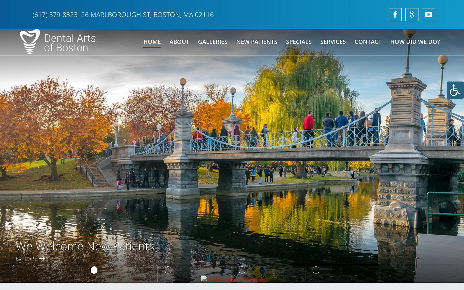 The Screenshot of Dental Arts of Boston Dr. George Stevens Website