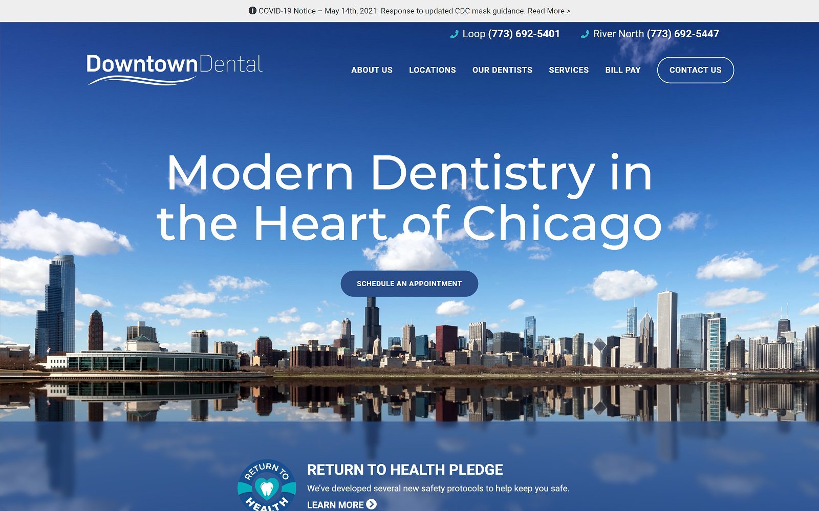 Website homepage screenshot of downtown-dental.com