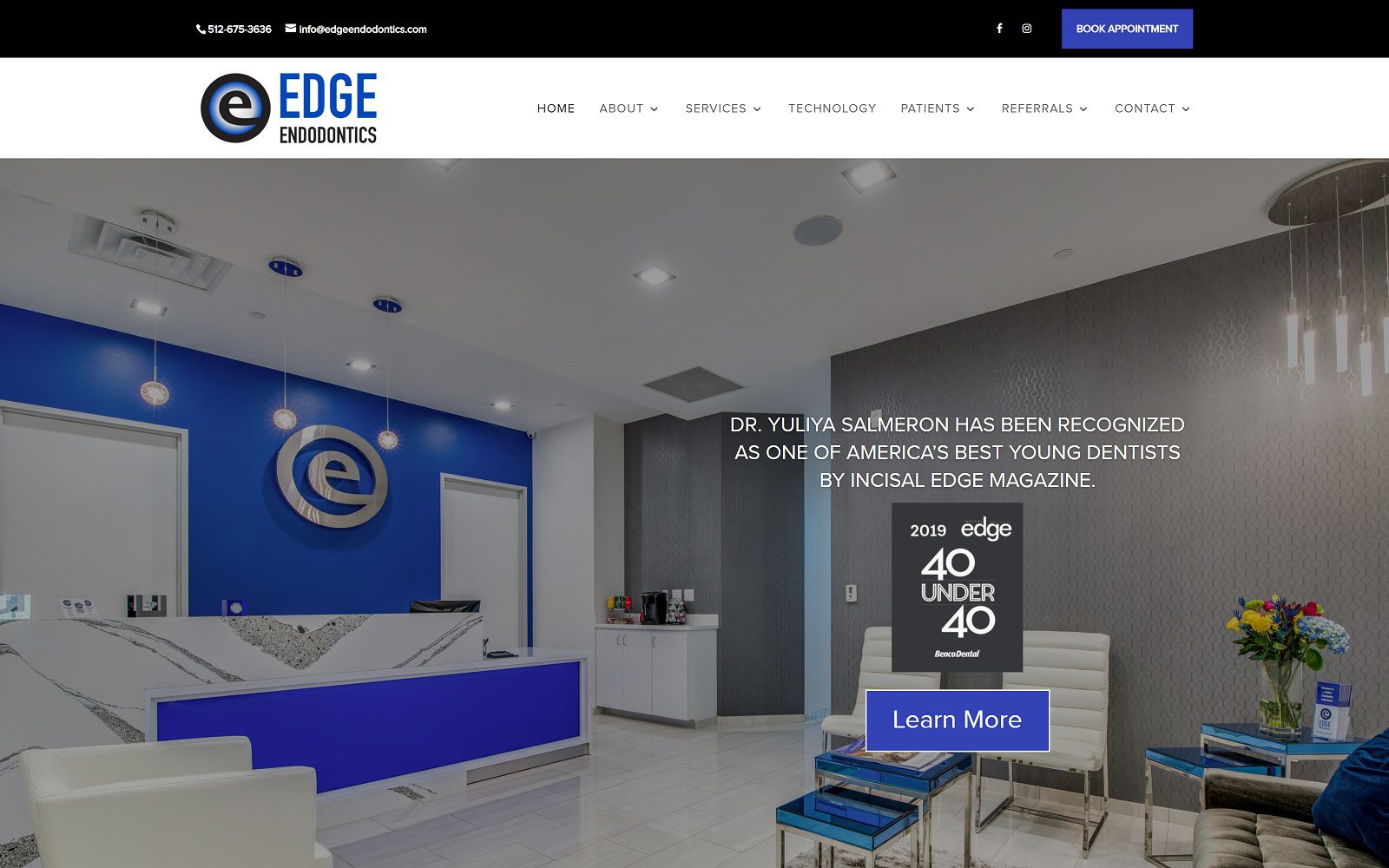 The Screenshot of Edge Endodontics - Yuliya Salmeron, DMD Website