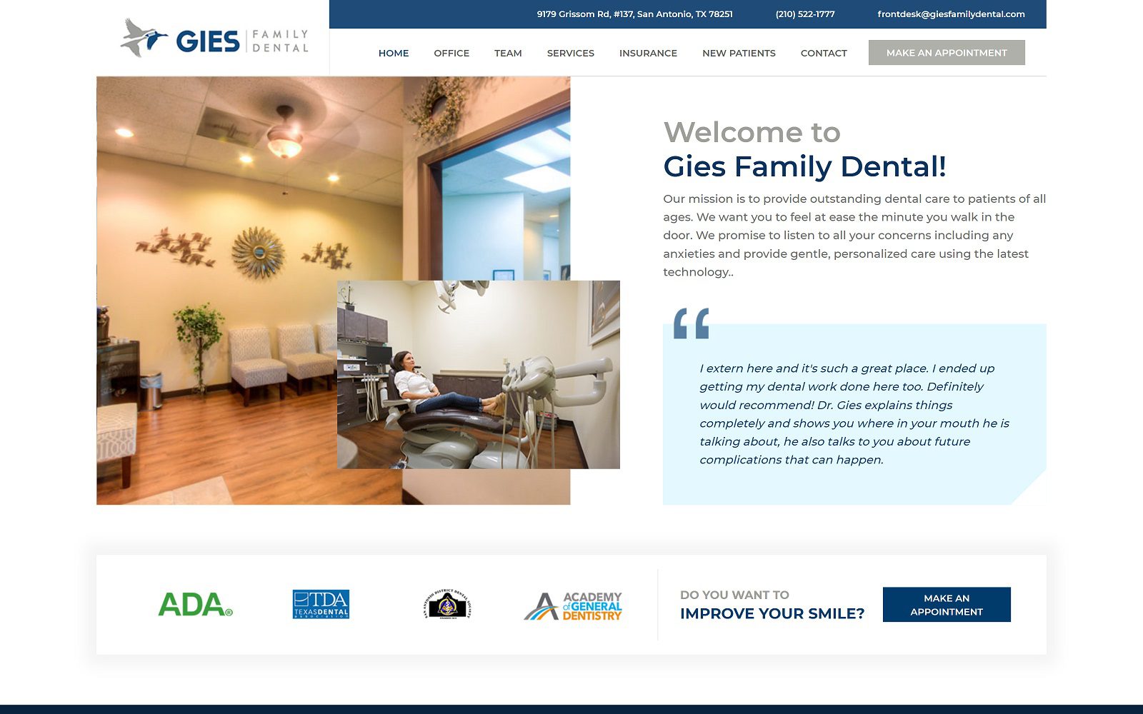 The Screenshot of Gies Family Dental Website