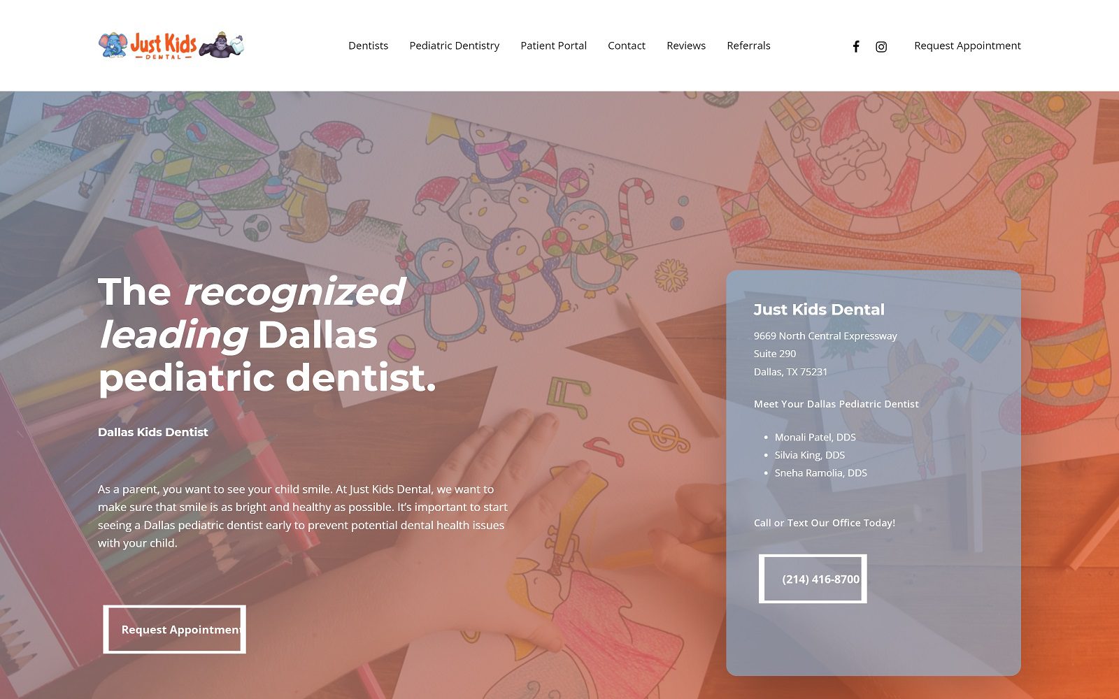 The Screenshot of Just Kids Dental Website