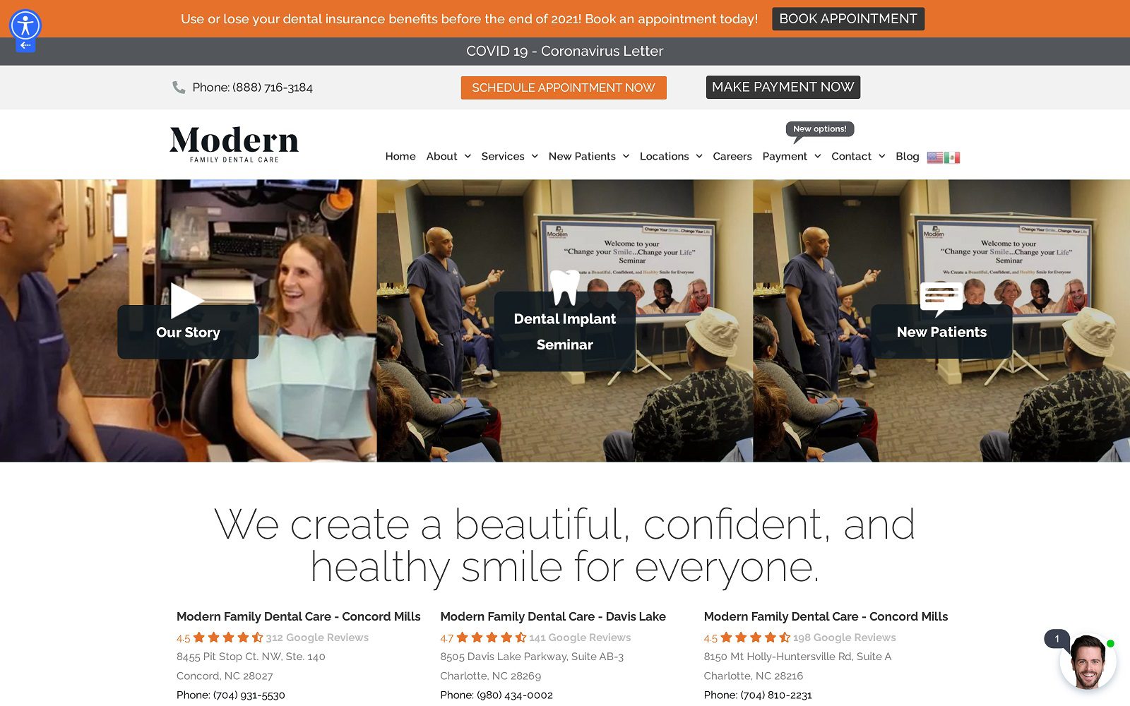 The Screenshot of Modern Family Dental Care - Davis Lake Website