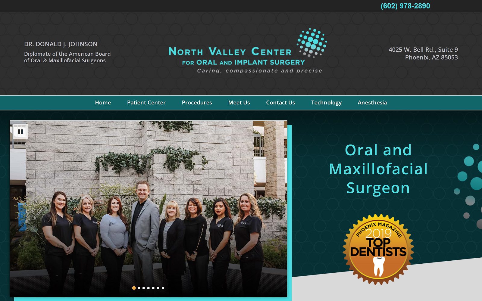 The Screenshot of North Valley Center for Oral and Implant Surgery Dr. Donald J. Johnson Website
