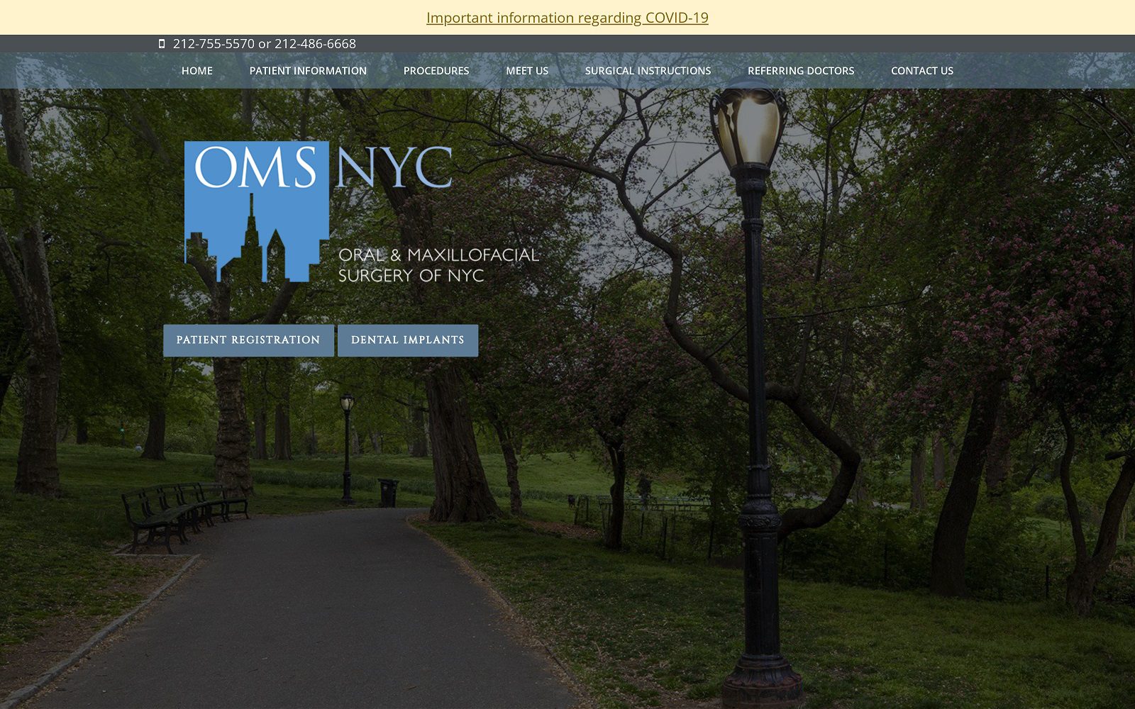 The Screenshot of Oral & Maxillofacial Surgery of New York City Website