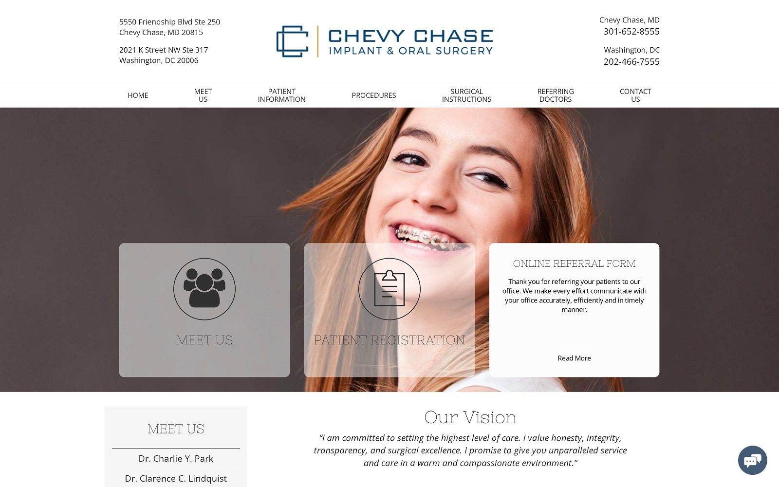 The Screenshot of Chevy Chase Implant & Oral Surgery - Drs. Park, Kunkle & Lindquist Website