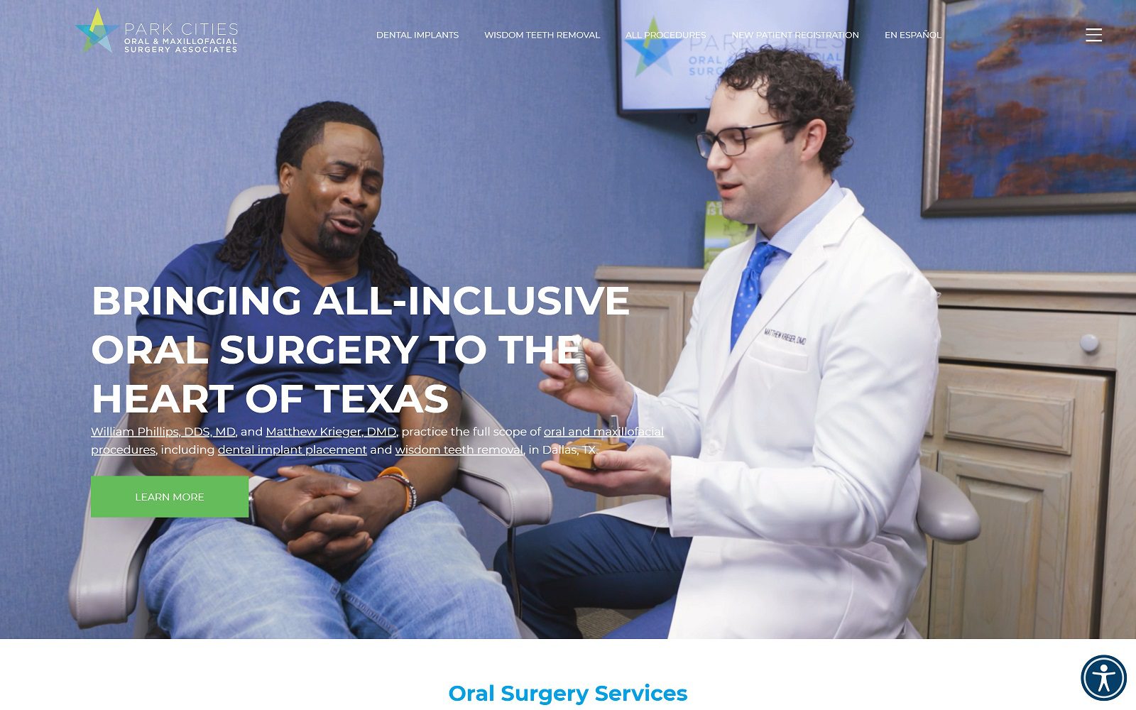 The Screenshot of Park Cities Oral & Maxillofacial Surgery Associates - Dental Implant Experts Website
