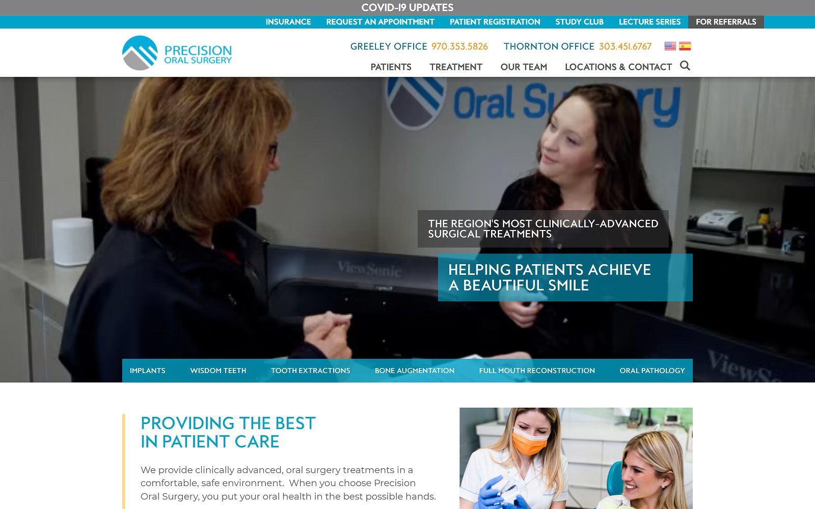 Precision Oral Surgery website homepage screenshot (precisionos.com)