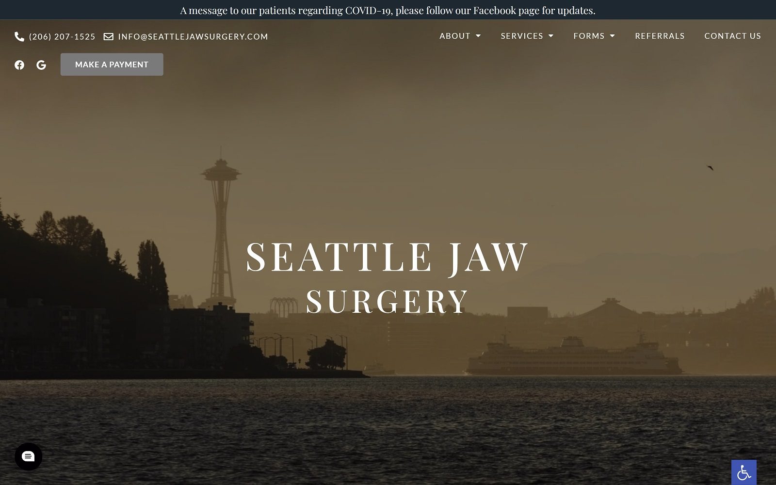 Website homepage screenshot of seattlejawsurgery.com