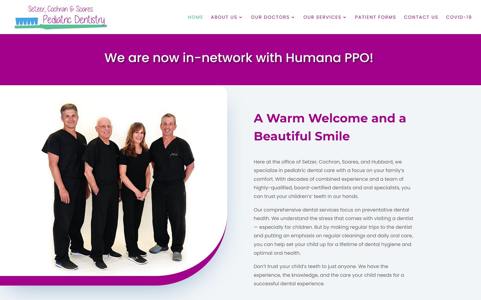 The Screenshot of Setzer, Cochran, Soares and Hubbard Pediatric Dentistry Website