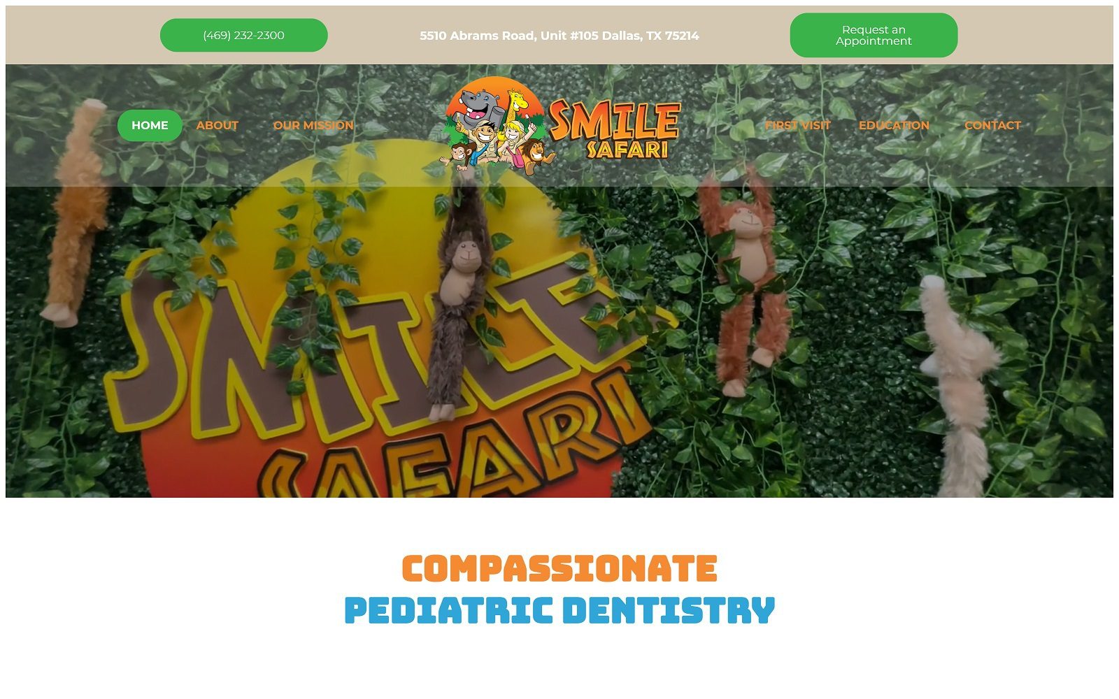 The Screenshot of Smile Safari Pediatric Dentistry of Dallas Website