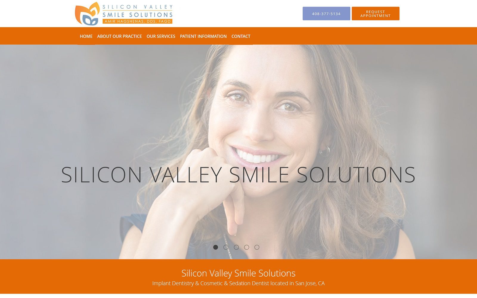 The Screenshot of Silicon Valley Smile Solutions: Amir HagShenas, DDS, FAGD Website