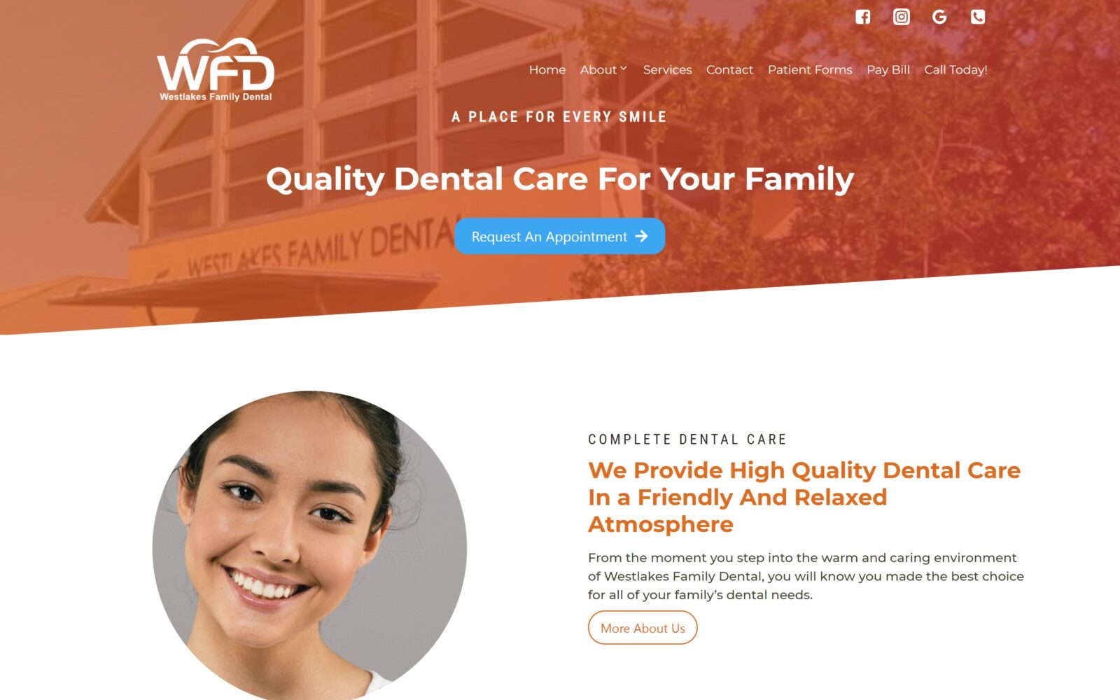 The Screenshot of Westlakes Family Dental Website