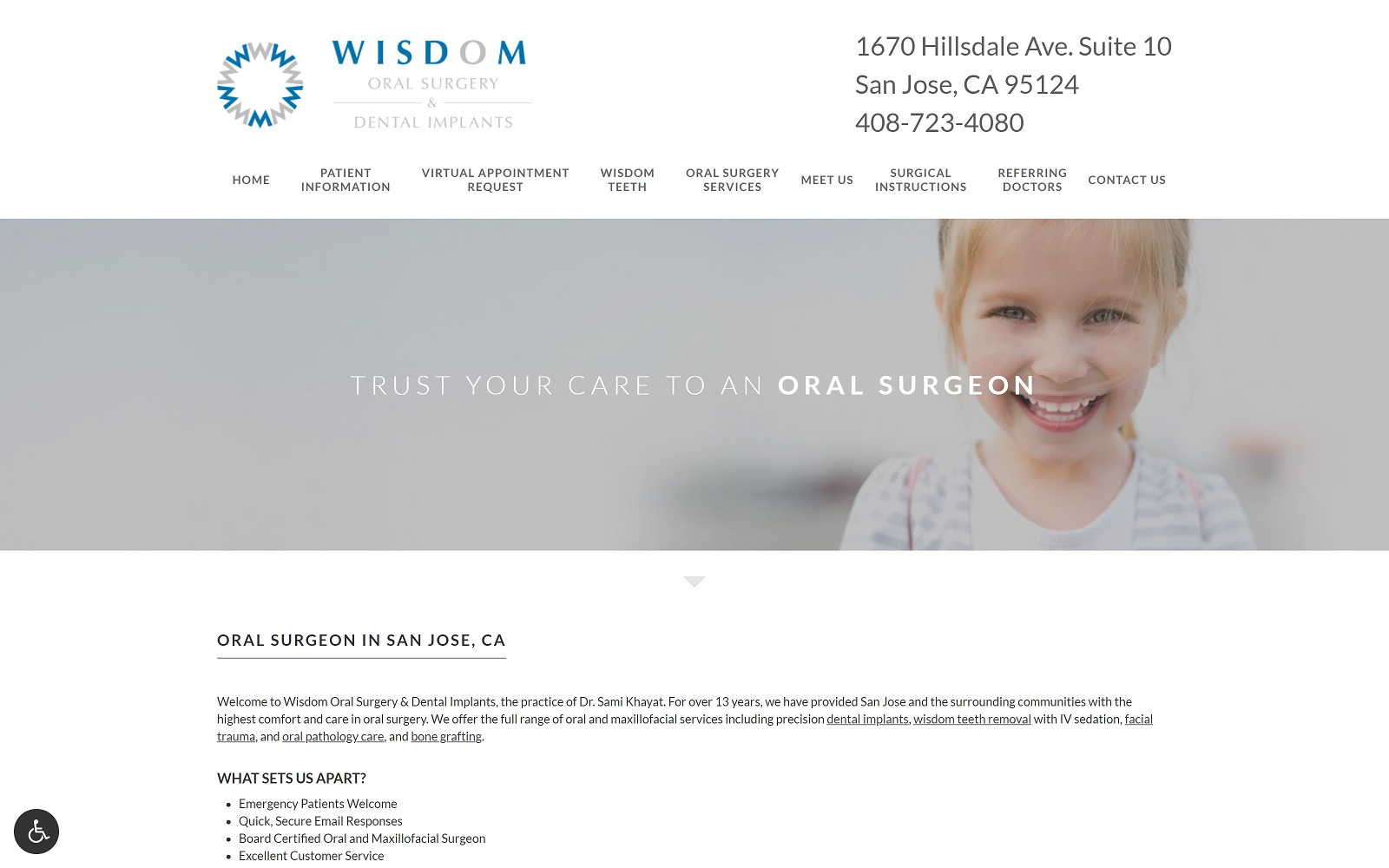 The Screenshot of Wisdom Oral Surgery & Dental Implants: Dr. Sami Khayat, DDS Website