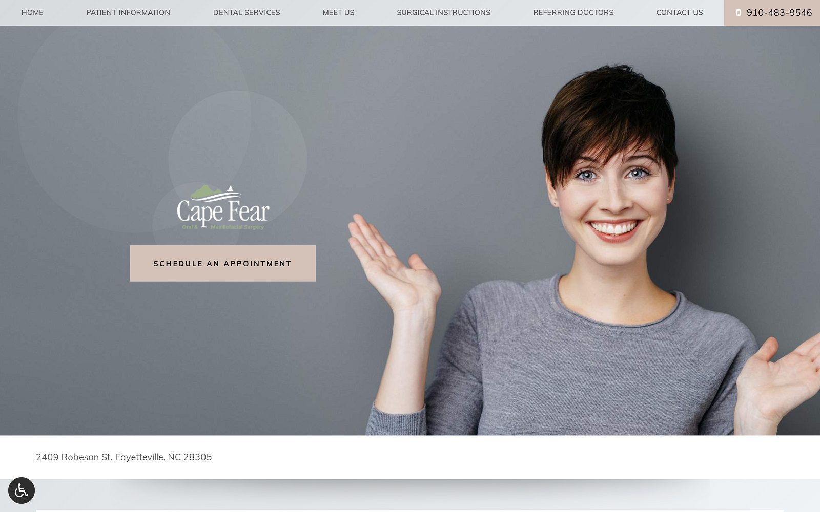 The Screenshot of Cape Fear Oral & Maxillofacial Surgery capefearoms.com Dr. Larry Tabatchnick Website