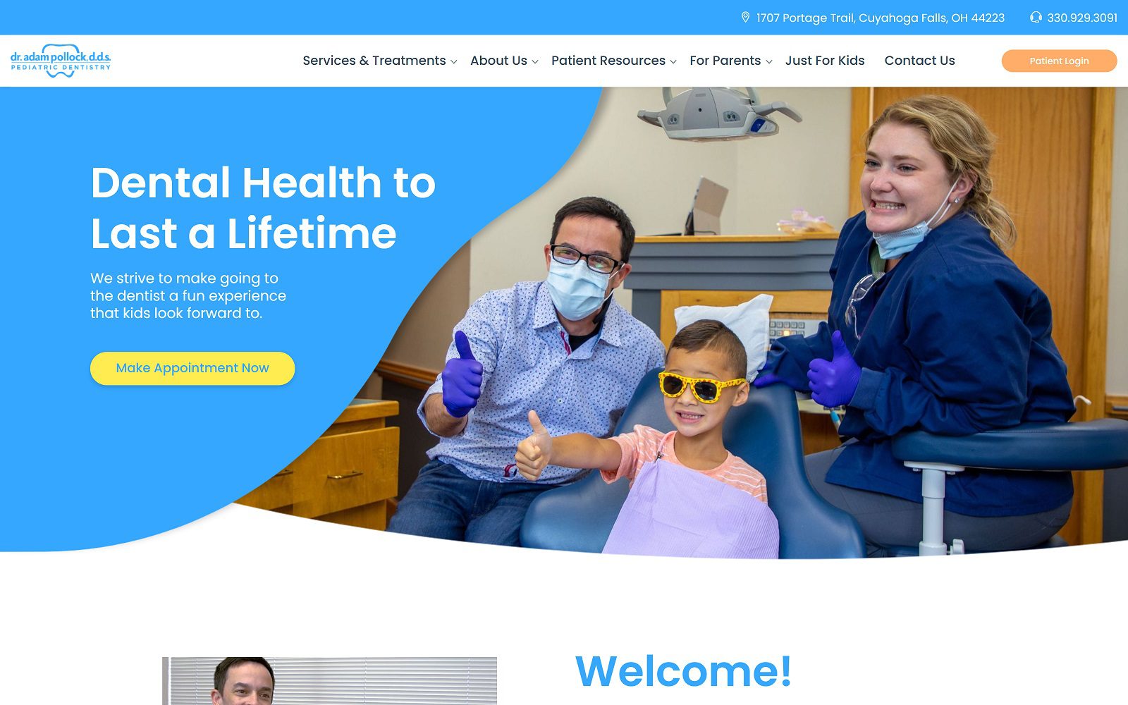 The Screenshot of Adam M. Pollock DDS - Pediatric Dentistry dradampollockdds.com Website