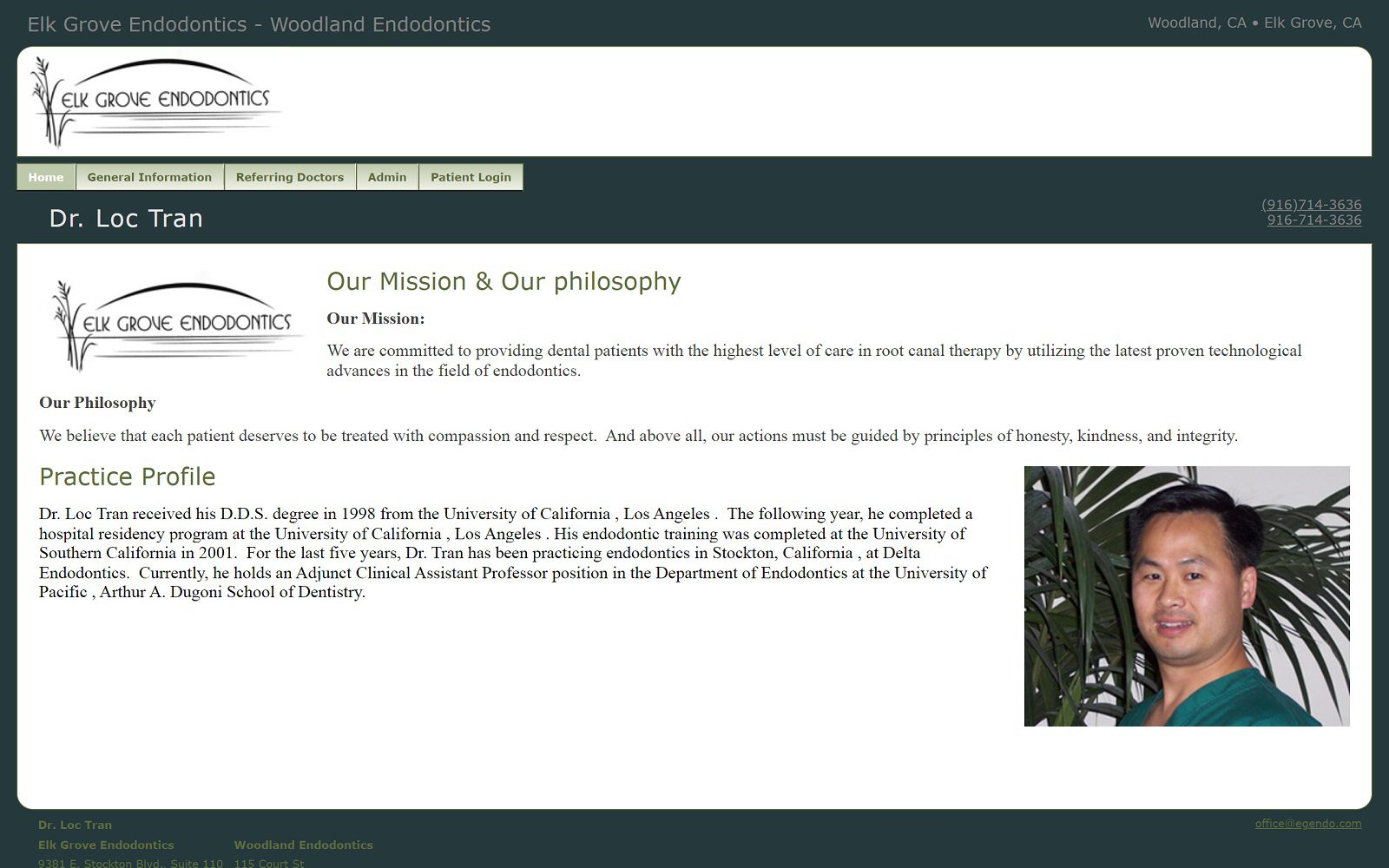 The Screenshot of Dr. Loc Tran Elk Grove Endodontics Website