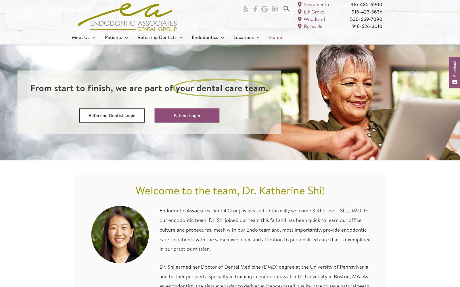 The Screenshot of Endodontic Associates Dental Group Dr. Katherine Shi Website