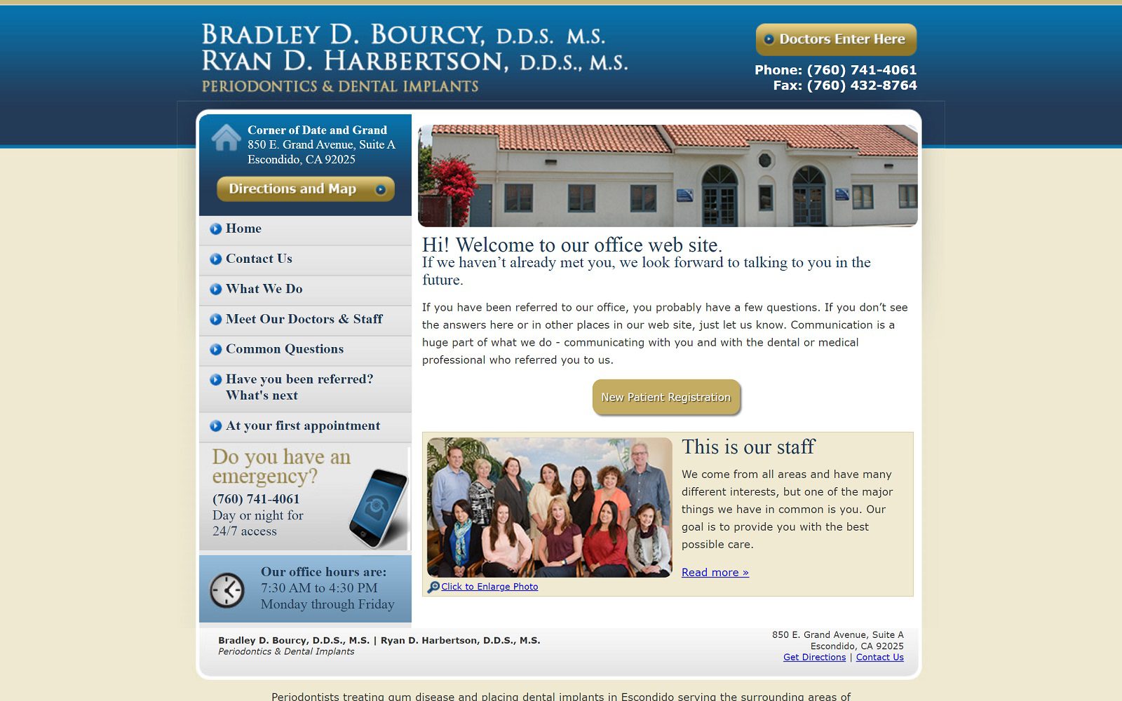 The Screenshot of Bradley D. Bourcy, D.D.S., M.S. escondidoperio.com Website