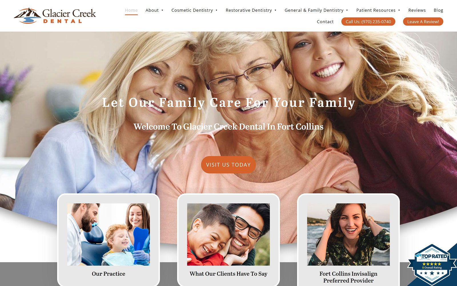 Website homepage screenshot of glaciercreekdental.com