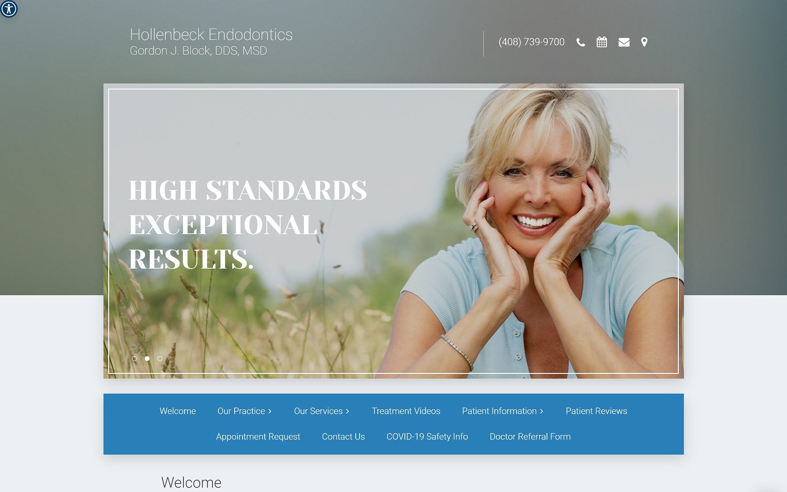 The Screenshot of Hollenbeck Endodontics: Gordon J. Block, DDS, MSD hollenbeckendodontics.com Website