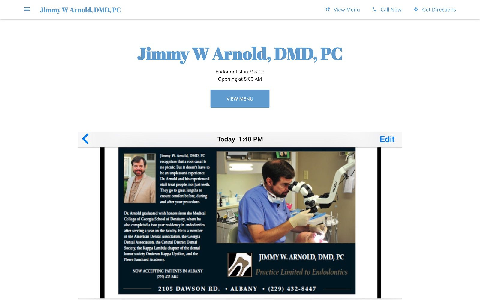 The Screenshot of Jimmy W Arnold, DMD, PC Website