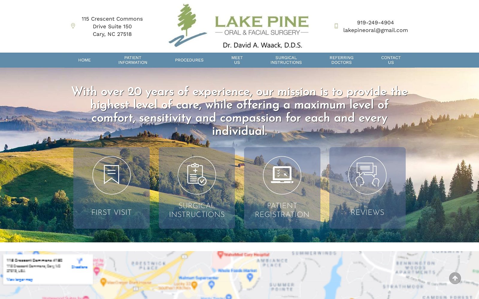 The Screenshot of Lake Pine Oral Surgery lakepineoral.com Dr. David A. Waack Website