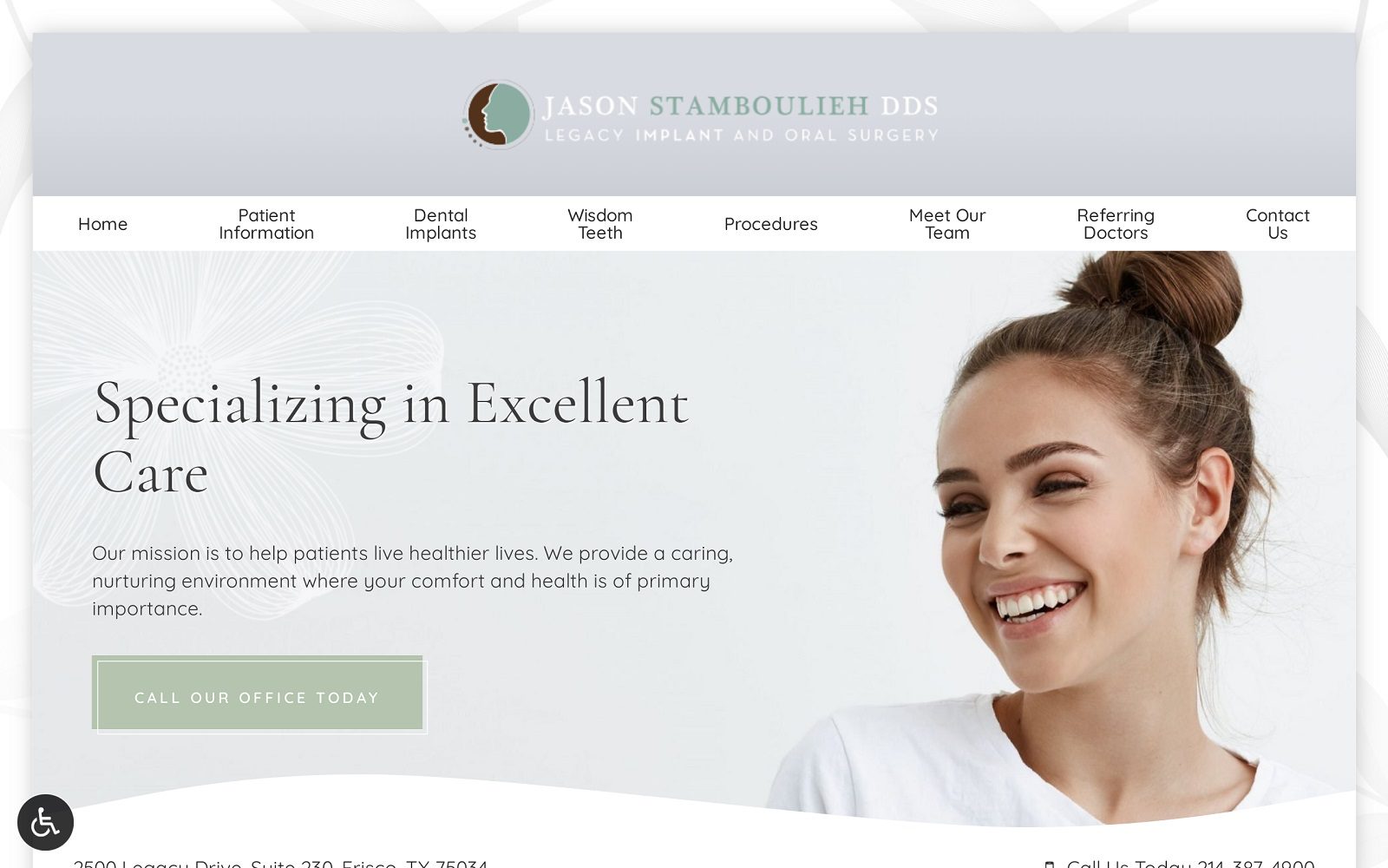 The Screenshot of Legacy Implant and Oral Surgery: Jason Stamboulieh, DDS Website