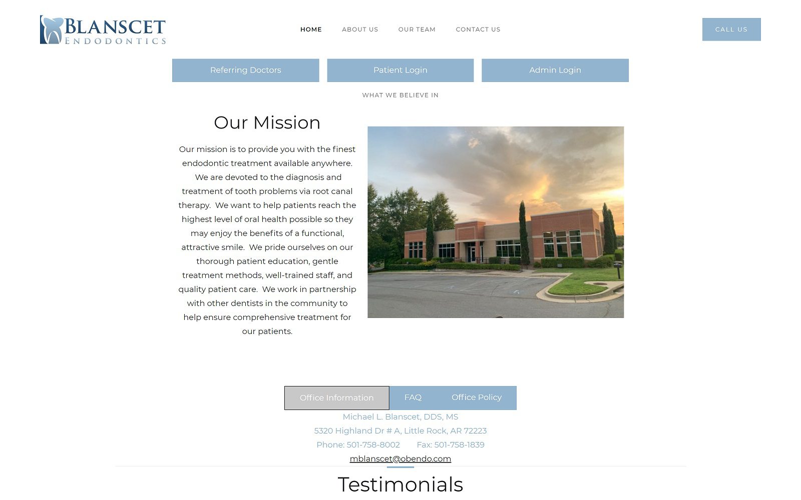 The Screenshot of Blanscet Endodontics mb-endo.com Dr. Michael L. Blancset Website