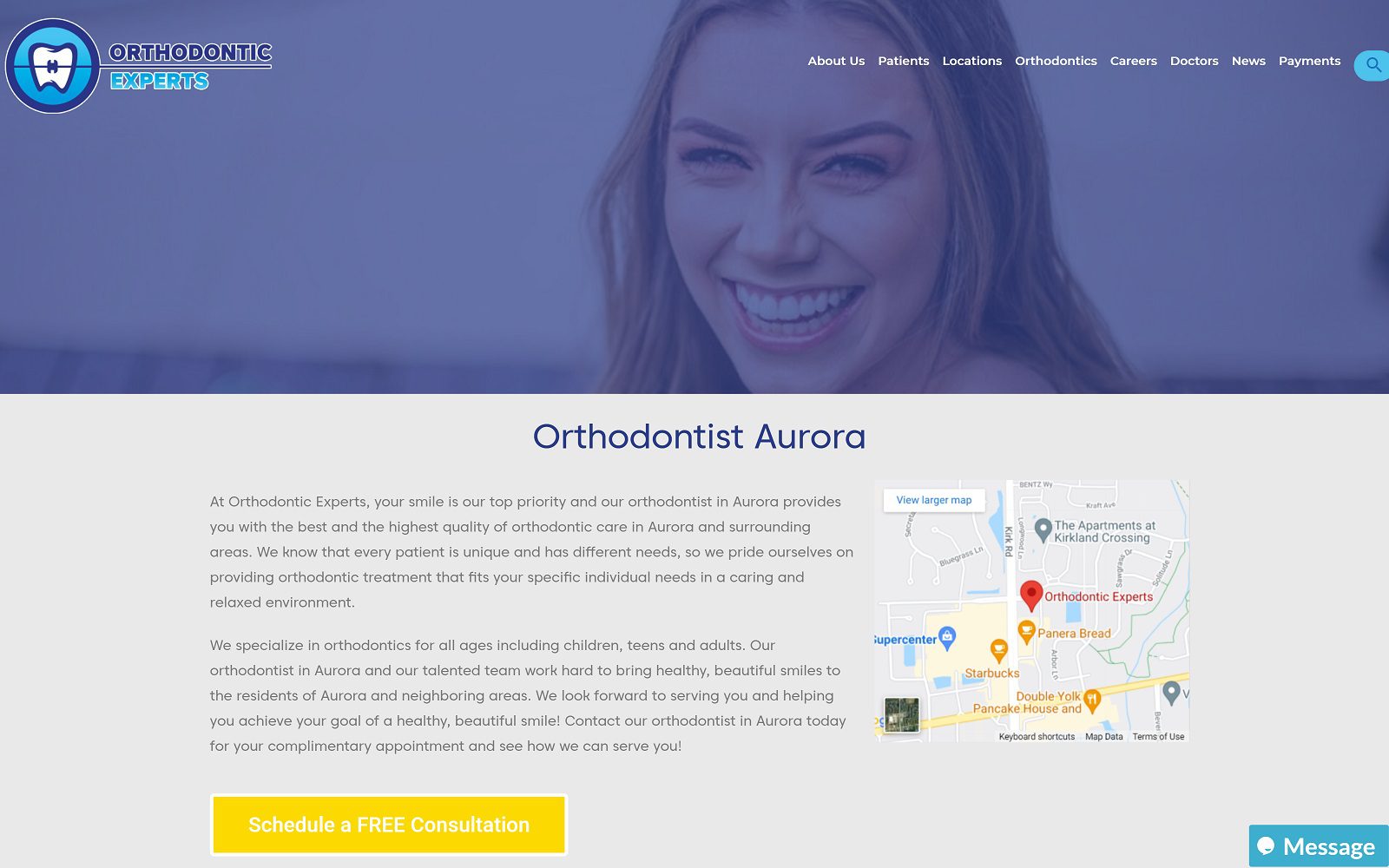 Orthodontic Experts Aurora website homepage screenshot (orthodonticexprts.com)