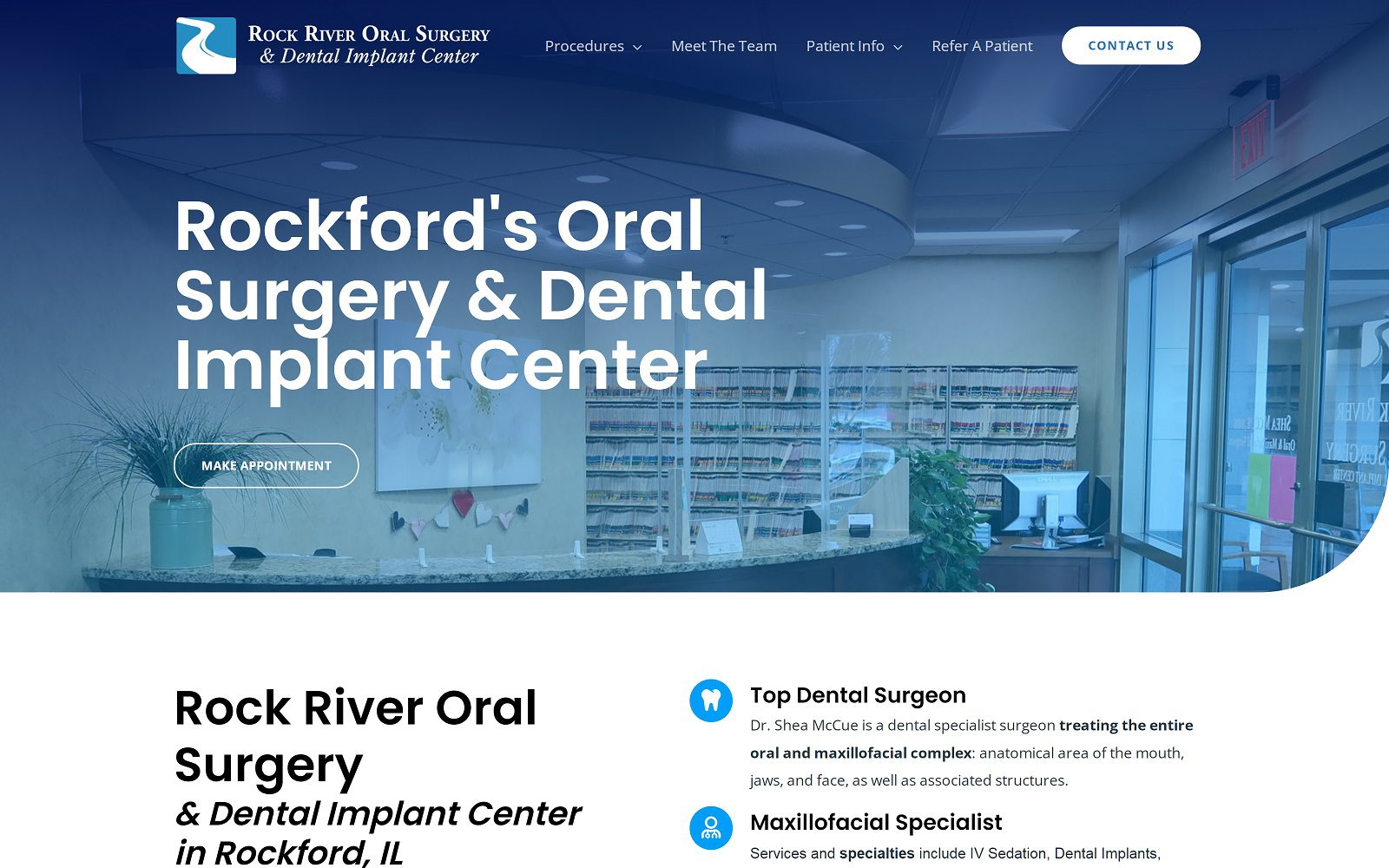 The Screenshot of Rock River Oral Surgery - Dr. Shea McCue rockriveroralsurgery.com Website