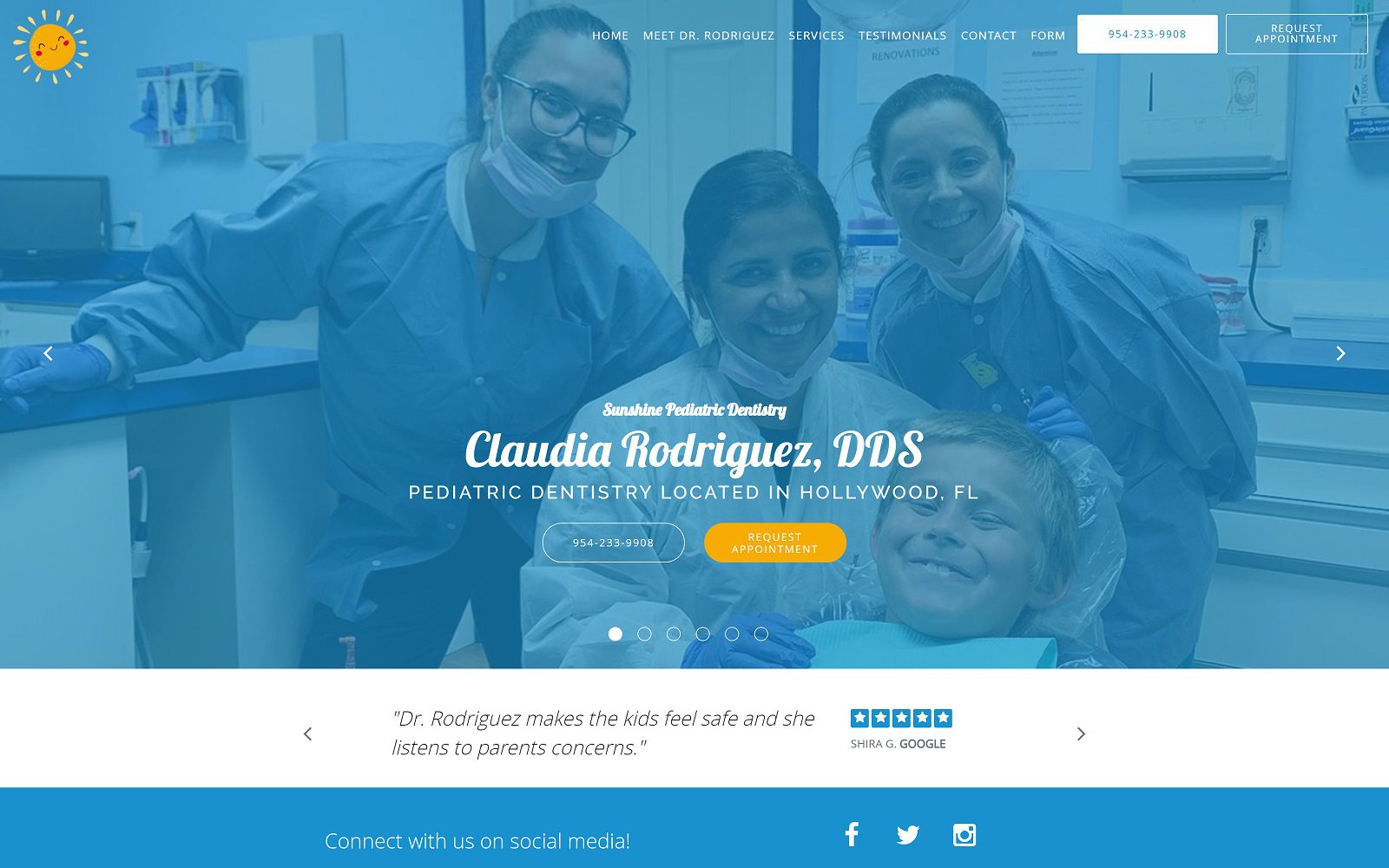 The Screenshot of Sunshine Pediatric Dentistry Dr. Claudia Rodriguez Website
