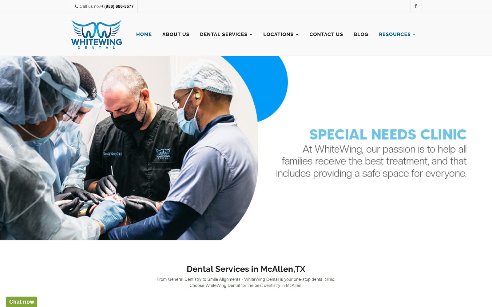 Website homepage screenshot of whitewingdental.com