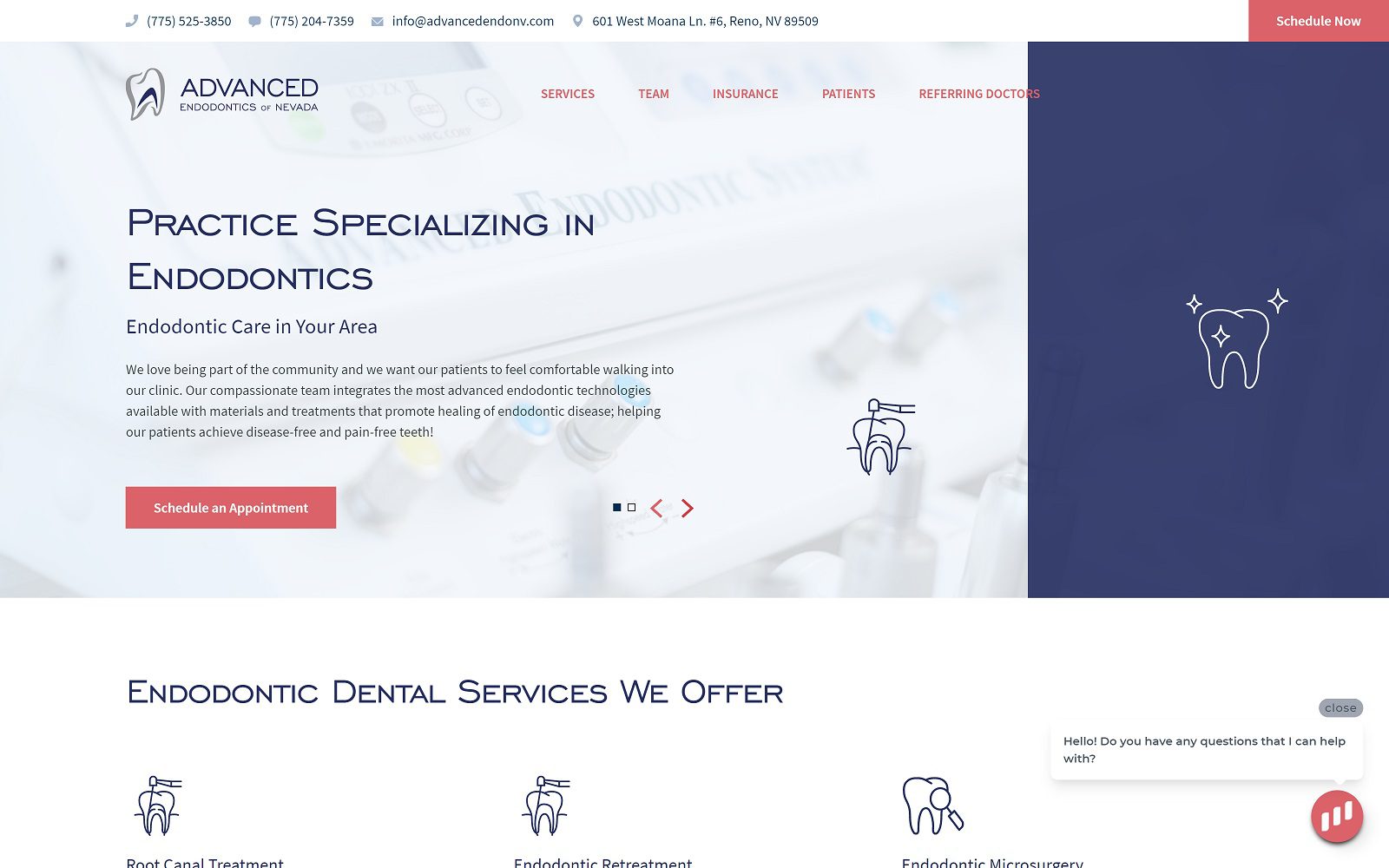 Advanced Endodontics of Nevada website homepage screenshot (advancedendonv.com)