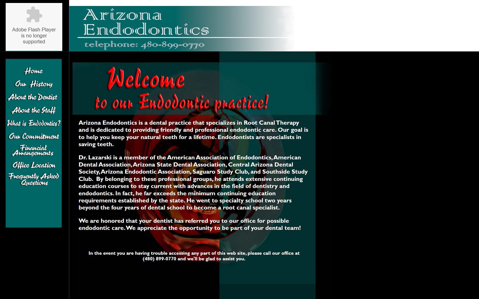 The Screenshot of Arizona Endodontics Website