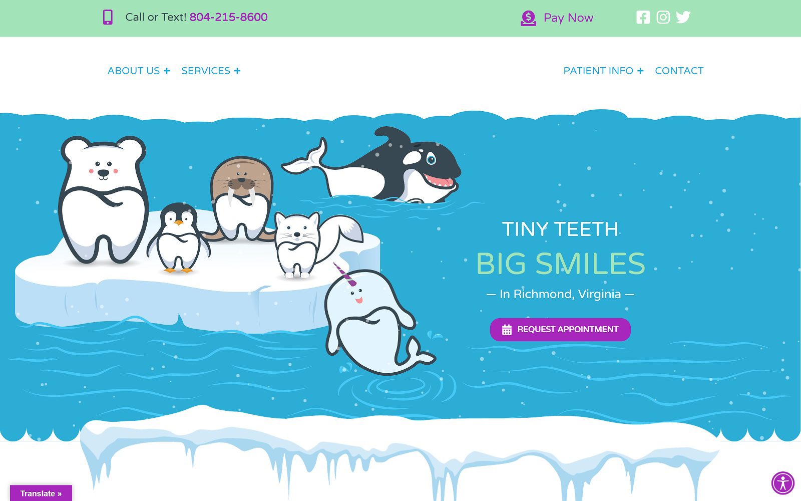 Website homepage screenshot of bittybitespediatricdentistry.com